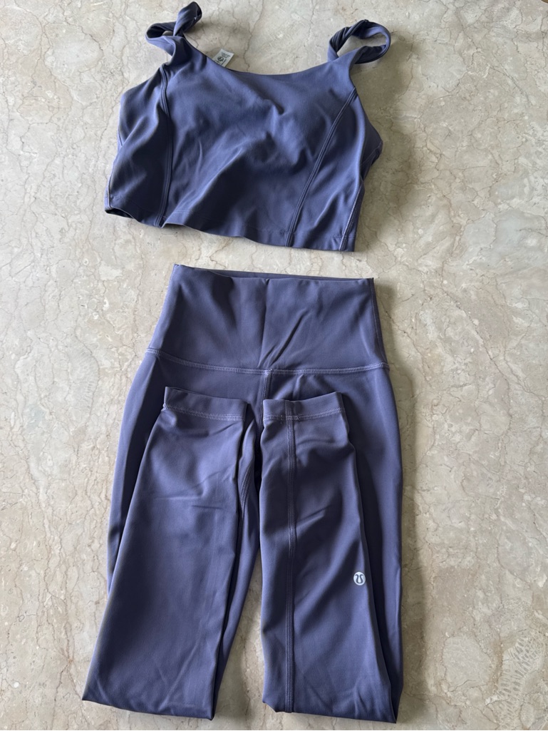 Lululemon Wunder Under Leggings 28 In & Twist Crop Bra Top Set - Slate Purple